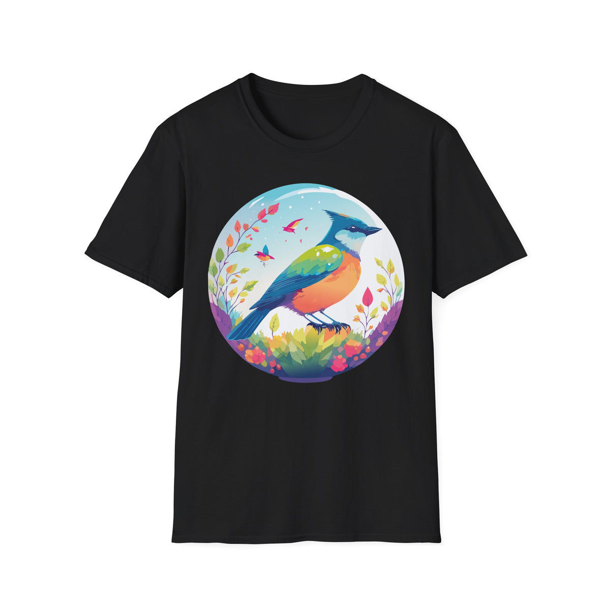 Colorful Songbird Illustration T-Shirt | Vibrant Bird Art Tee