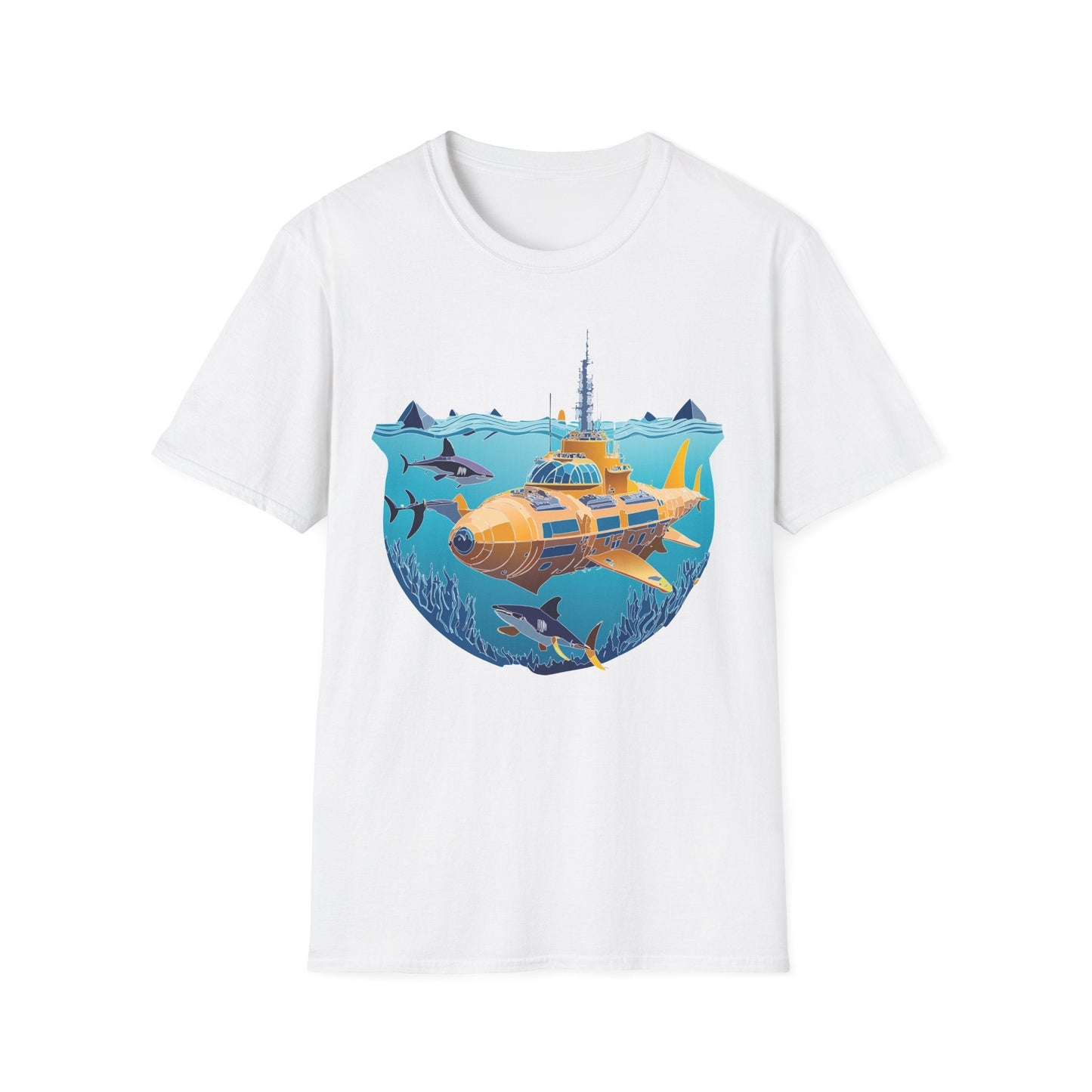 Ocean Tee Shirt Unisex Gildan Softstyle 64000 Ocean Theme Tee With U Boat Design