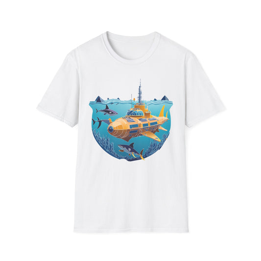 Ocean Tee Shirt Unisex Gildan Softstyle 64000 Ocean Theme Tee With U Boat Design