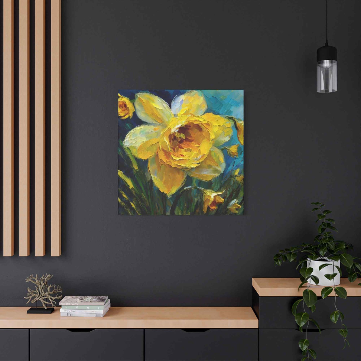 Narcissus Print Canvas, Floral Oil Paint Print 20x20, 24x24, 30x30, 32x32, 36x36 Art Design Pine-Wood Inner Frame MC-179