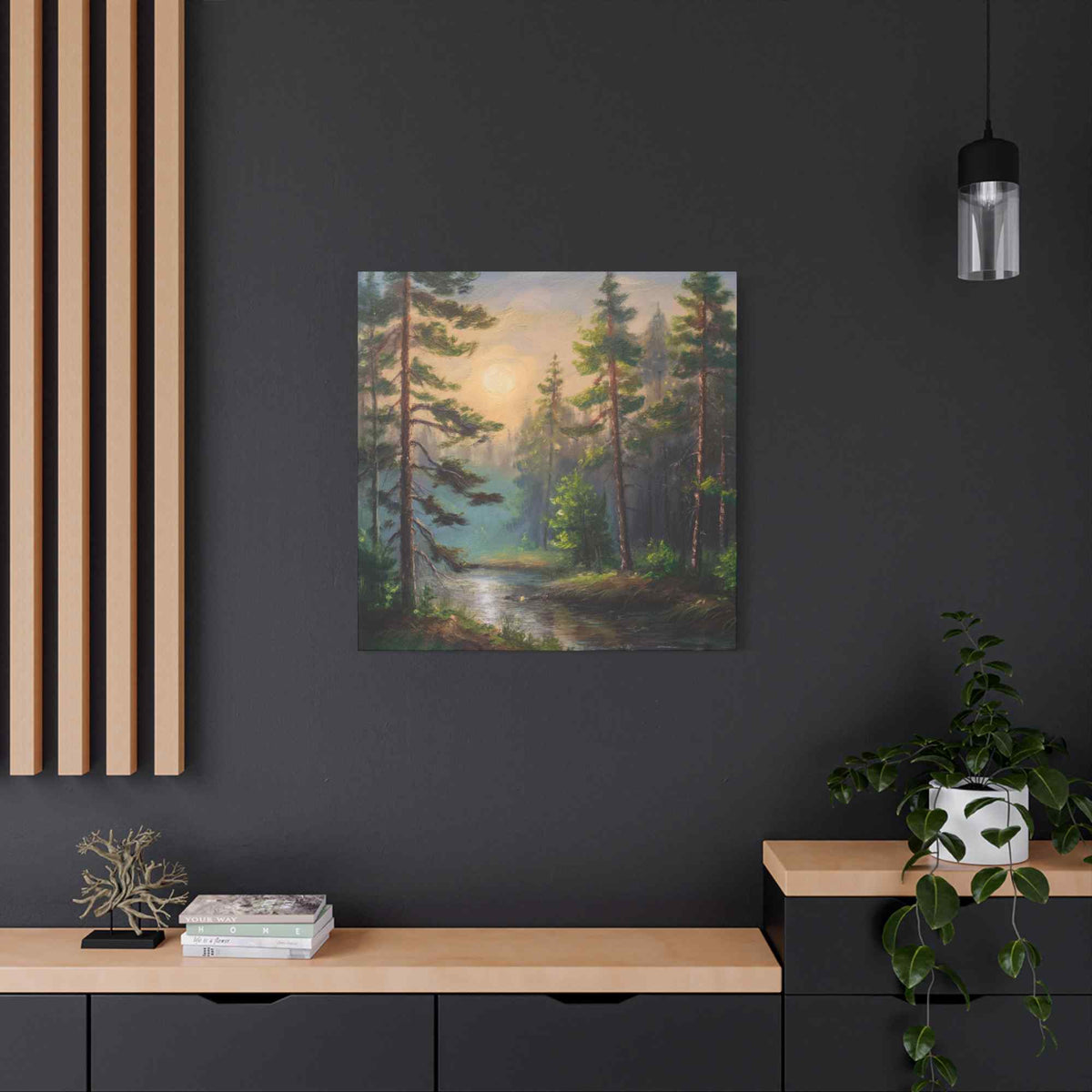 Forest Print Canvas, Trees Oil Paint Print 20x20, 24x24, 30x30, 32x32, 36x36 Art Design Print Pine-Wood Inner Frame MC-74