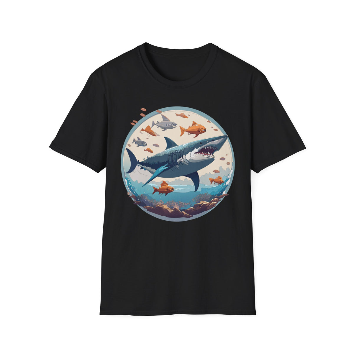 Great White Shark Circle Illustration T-Shirt | Ocean Fish Graphic Tee