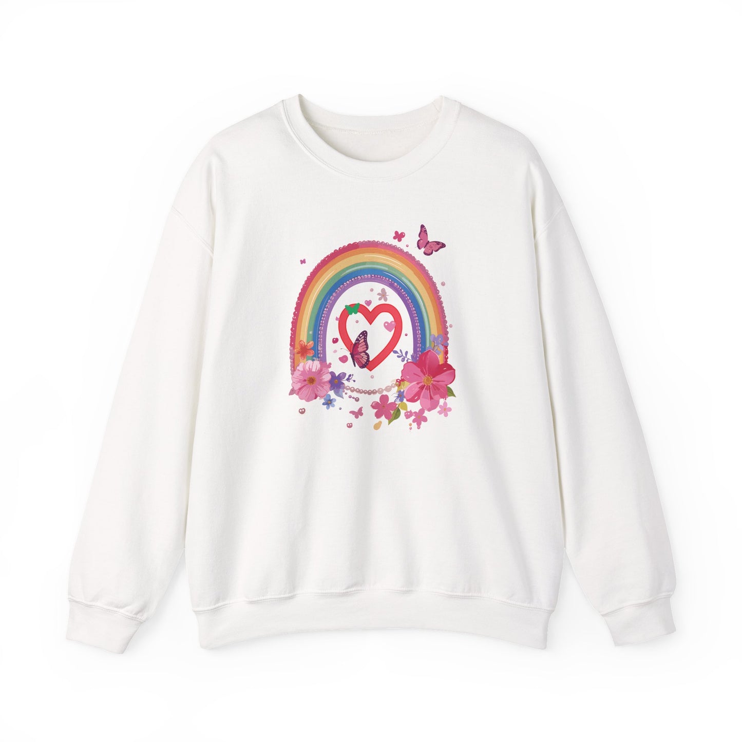Rainbow Heart Sweatshirt, Floral Heart Sweatshirt, Floral Love Sweatshirt, Valentine's Day Sweatshirt, Rainbow Heart Floral Sweatshirt 112