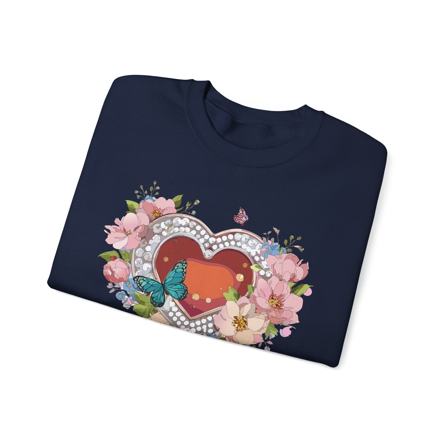 Floral Heart Sweatshirt Unisex Valentines Day Edition Gildan 18000 Heavy Blend Crewneck