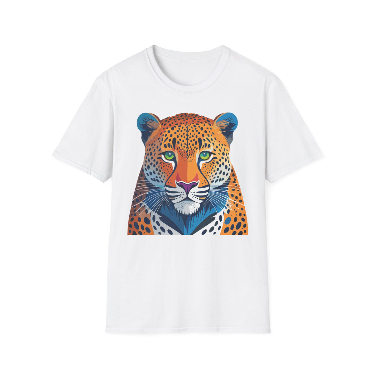 Colorful Leopard Face T-Shirt | Vibrant Big Cat Illustration
