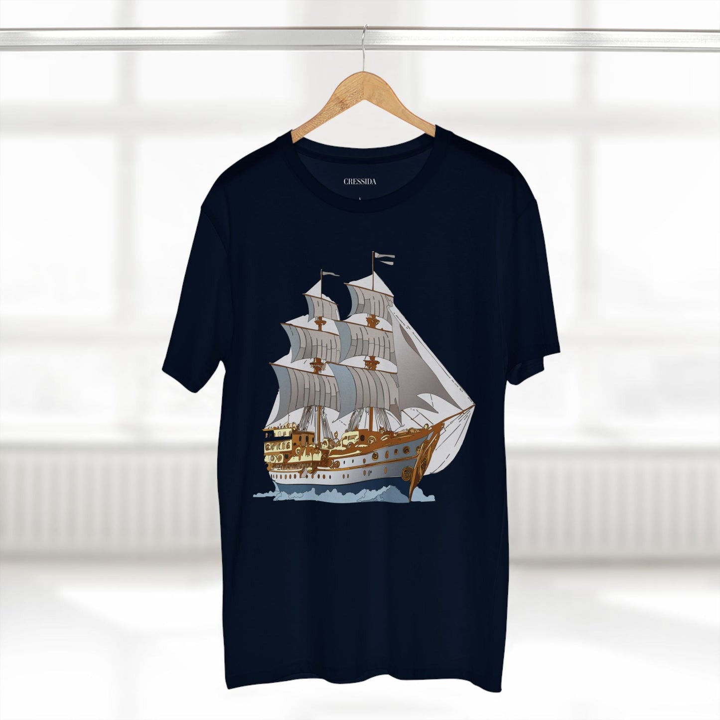 Ship Graphic Unisex 100 Cotton T-Shirt with Gold Frigate Art Design 12