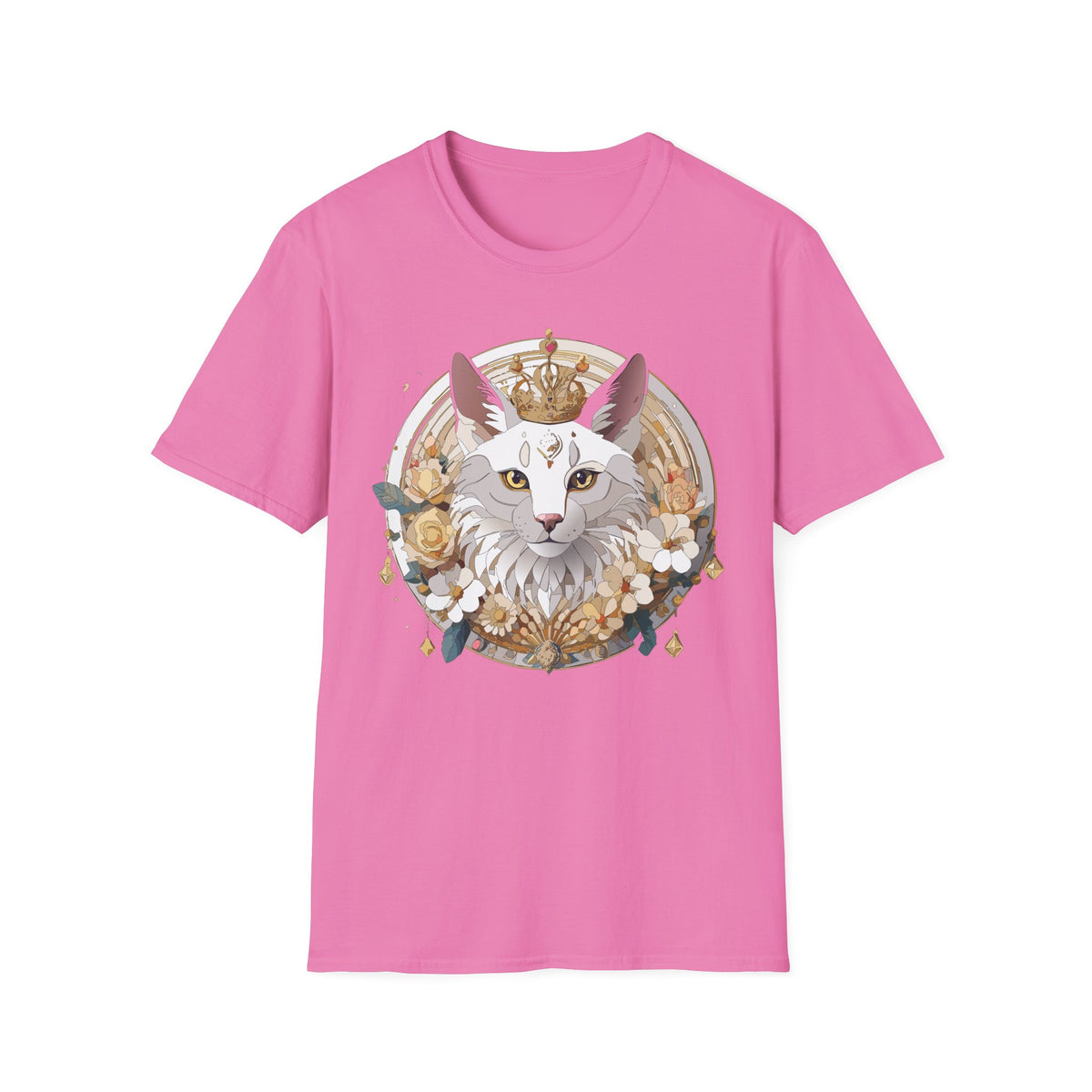 Regal Cat Crown graphic T-Shirt | White Cat Illustration, Floral Halo