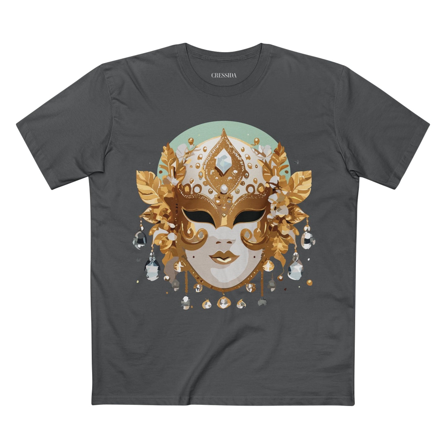 Carnival Mask Graphic T-Shirt Unisex 100 Cotton With Antique Gold Art Design Tee 9