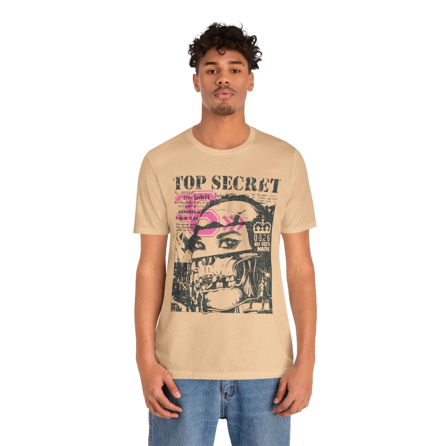 Top Secret Skull Face Tee Grunge Graphic T-Shirt Retro Collage A-6