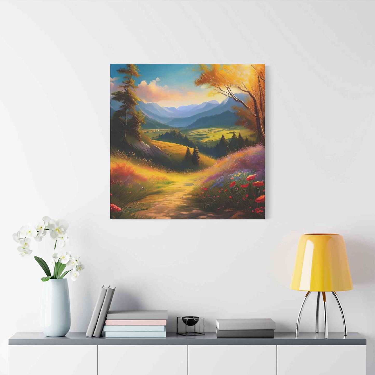 Landscape Print Canvas, Oil Paint Print 20x20, 24x24, 30x30, 32x32, 36x36 Art Design Print Pine-Wood Inner Frame MC-36