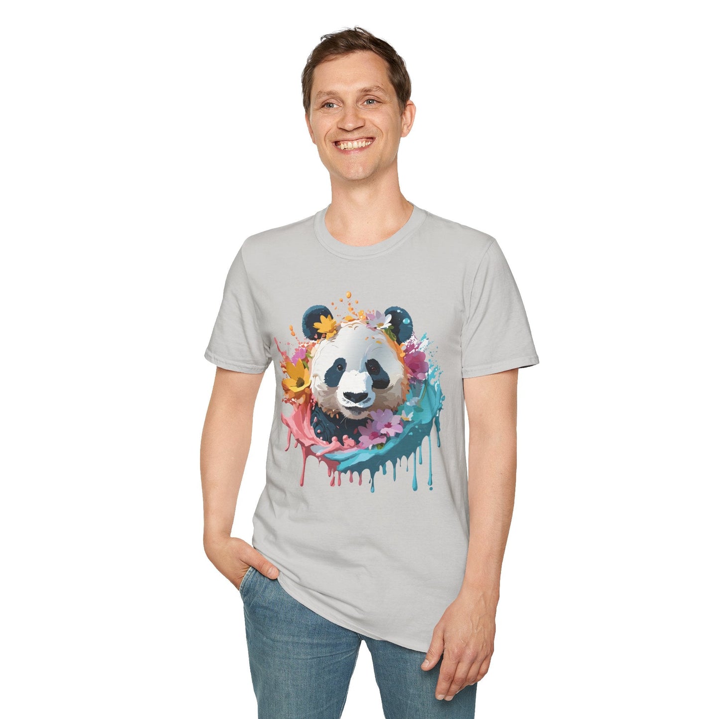 Unisex Panda Shirt Softstyle Tee 100 Percent Ring Spun Cotton Casual Animal Print