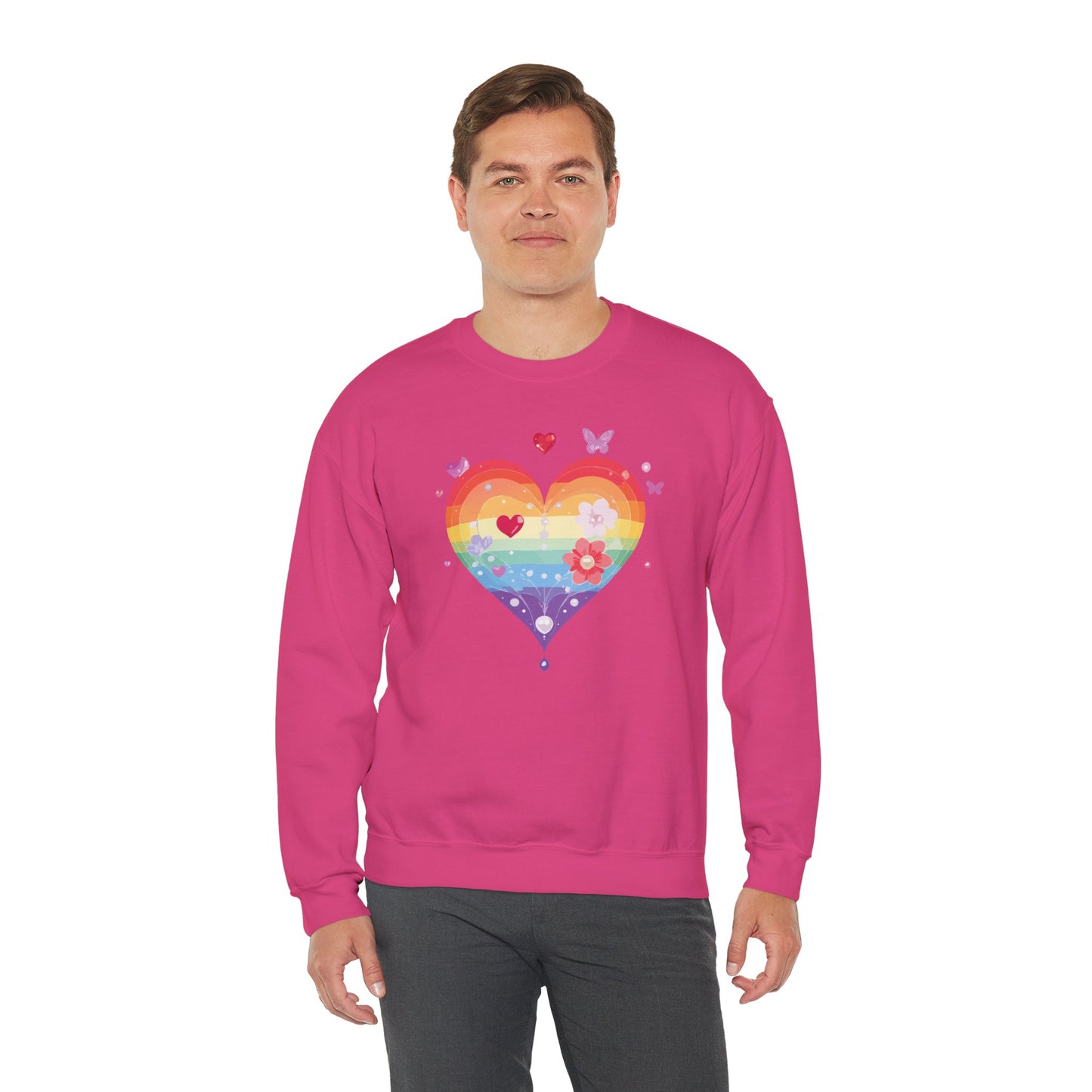 Rainbow Heart Sweatshirt, Floral Heart Sweatshirt, Floral Love Sweatshirt, Valentine's Day Sweatshirt, Rainbow Heart Floral Sweatshirt 115