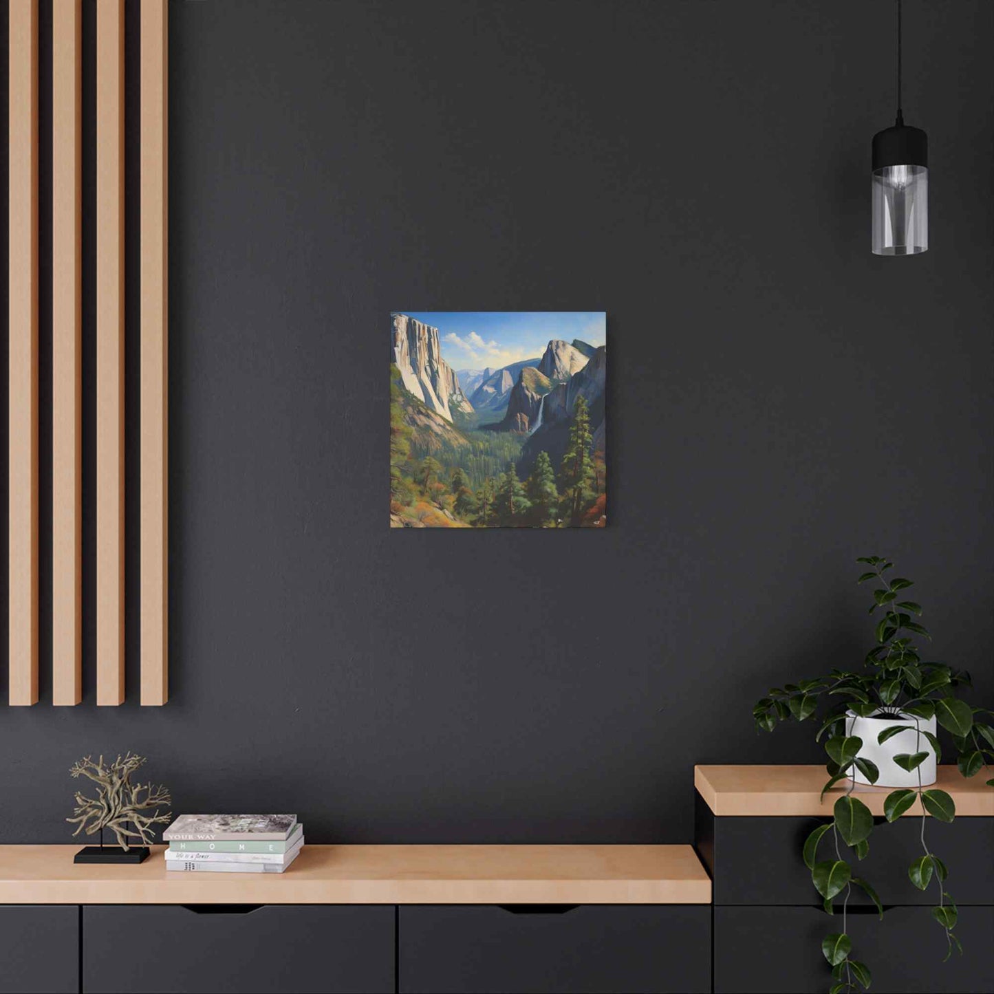 Yosemite Valley Print Canvas, Oil Paint Print 20x20, 24x24, 30x30, 32x32, 36x36 Art Design Print Pine-Wood Inner Frame MC-60