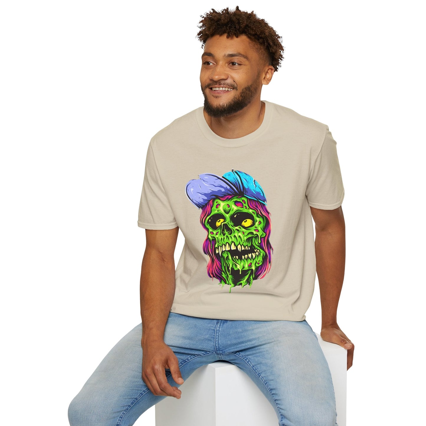 Unisex Skull Tee Shirt With Skeleton Artwork Gildan Softstyle 64000 Ring Spun Cotton