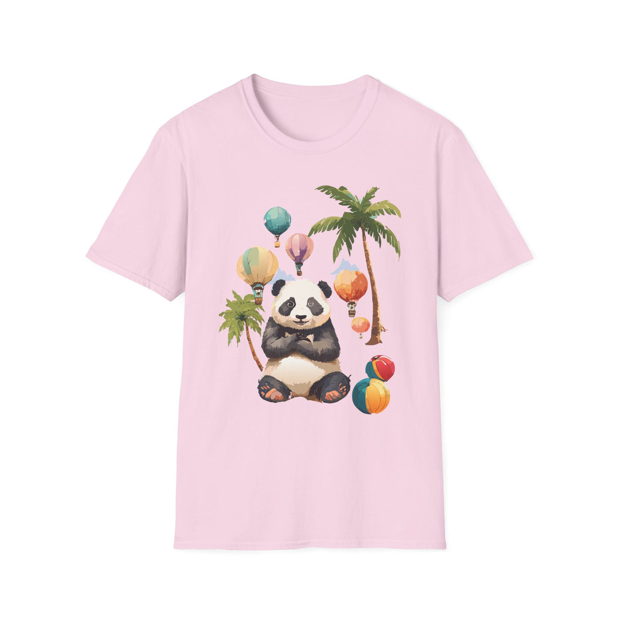 Panda with Hot Air Balloons T-Shirt | Palm Trees, Cute Animal Illustration