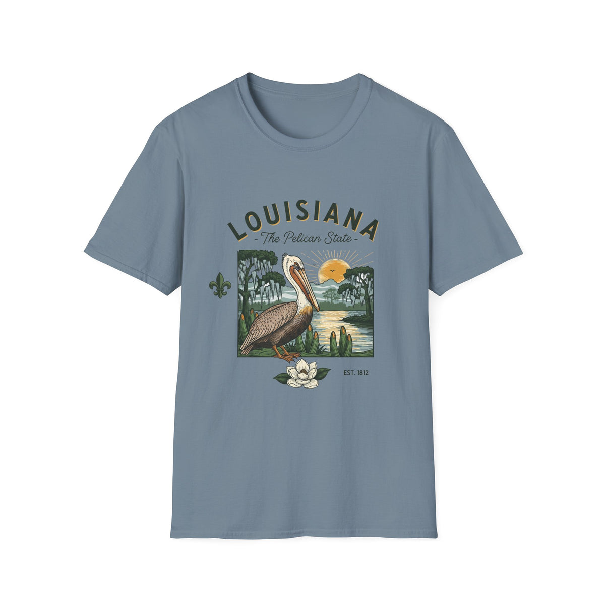 Louisiana Pelican Vintage Travel Tourist Graphic Design Unisex 100 Cotton Gildan T-Shirt