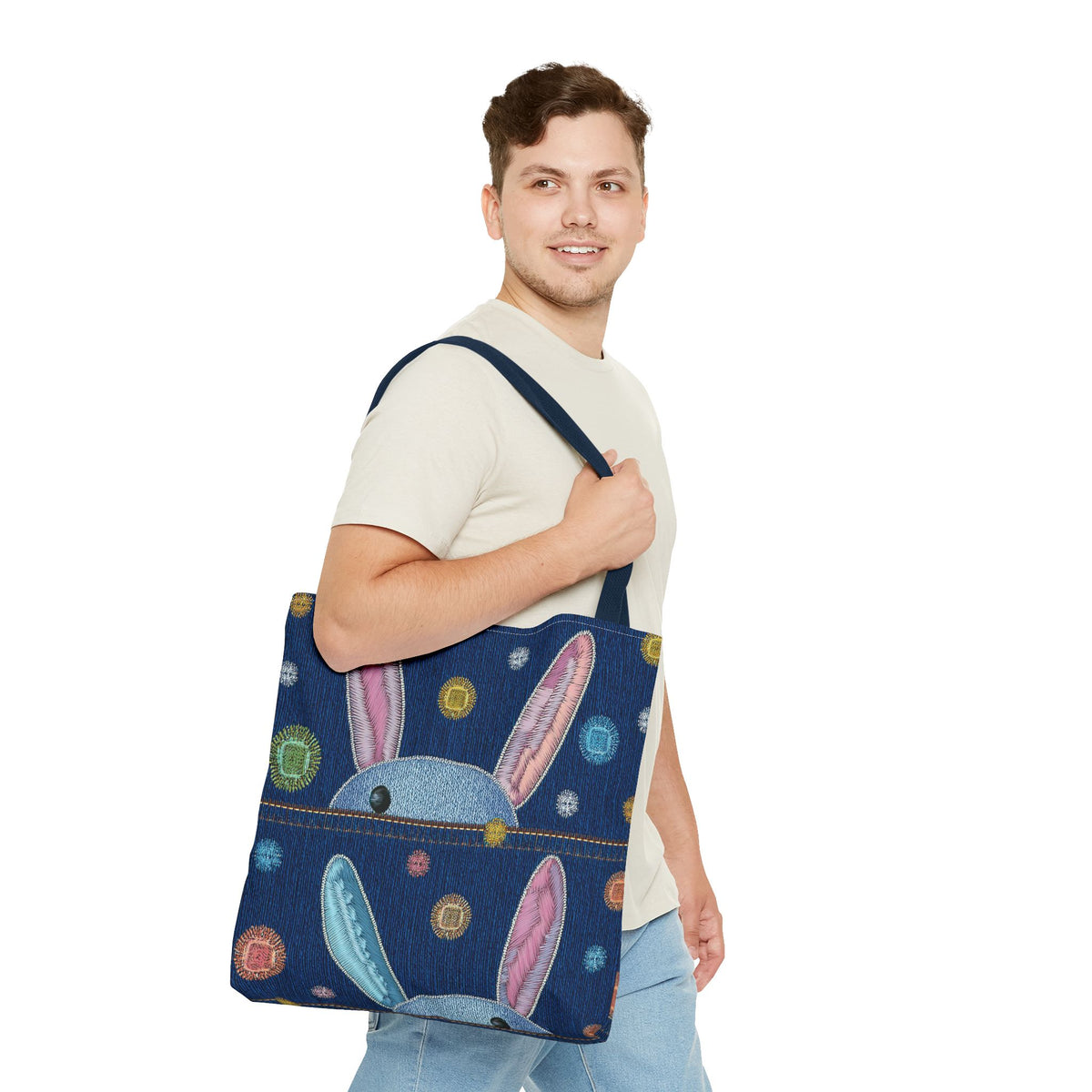 Denim Fabric Imitation Print Unisex Canvas Bag Poly Spun 3 Sizes Tote Bag 192-1