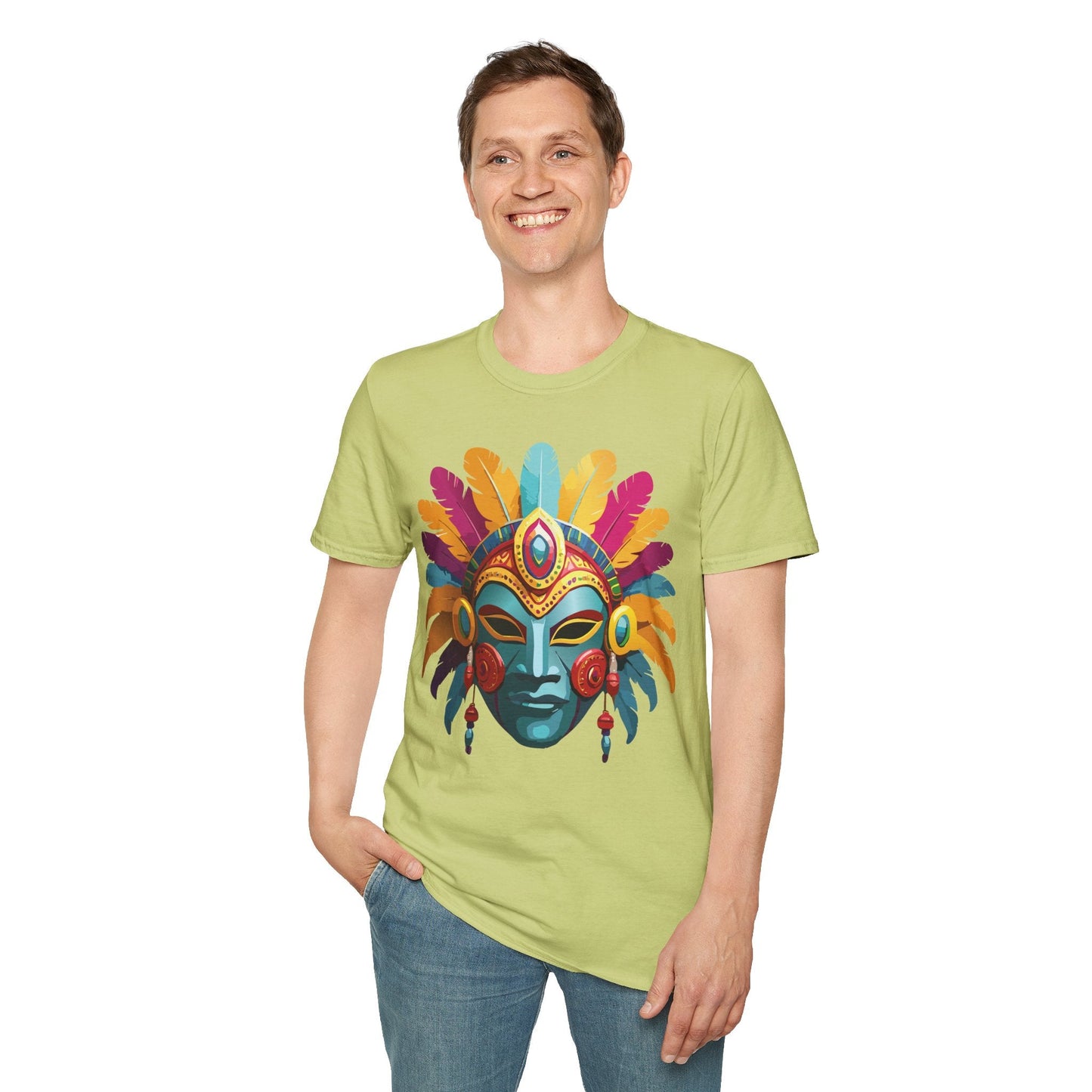 Mask Tee Shirt Unisex Short Sleeve Graphic Tee Masquerade Design 100 Percent Ring Spun Cotton