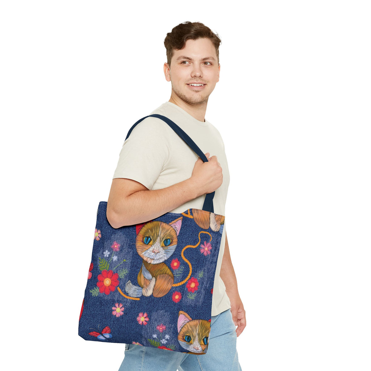 Denim Fabric Imitation Print Unisex Canvas Bag Poly Spun 3 Sizes Tote Bag 190-12