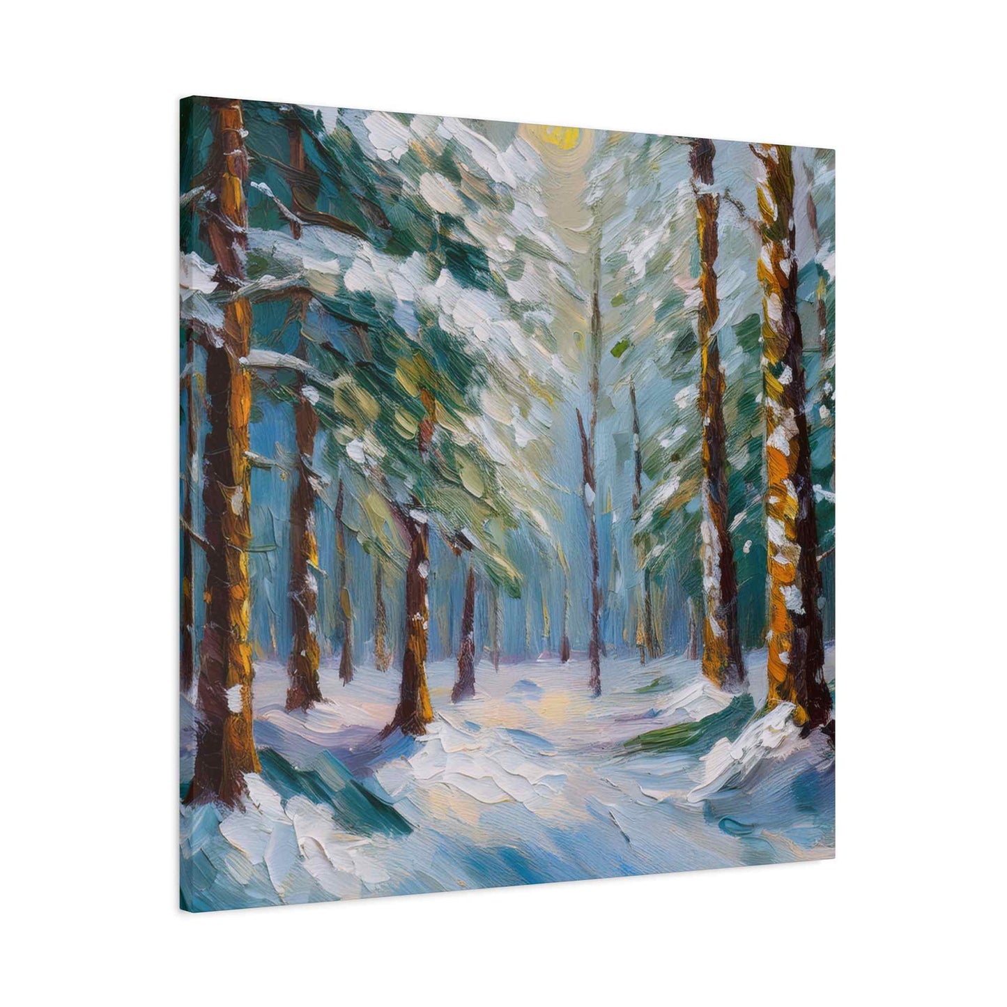 Snow Forest Print Canvas, Oil Paint Print 20x20, 24x24, 30x30, 32x32, 36x36 Art Design Print Pine-Wood Inner Frame MC-81