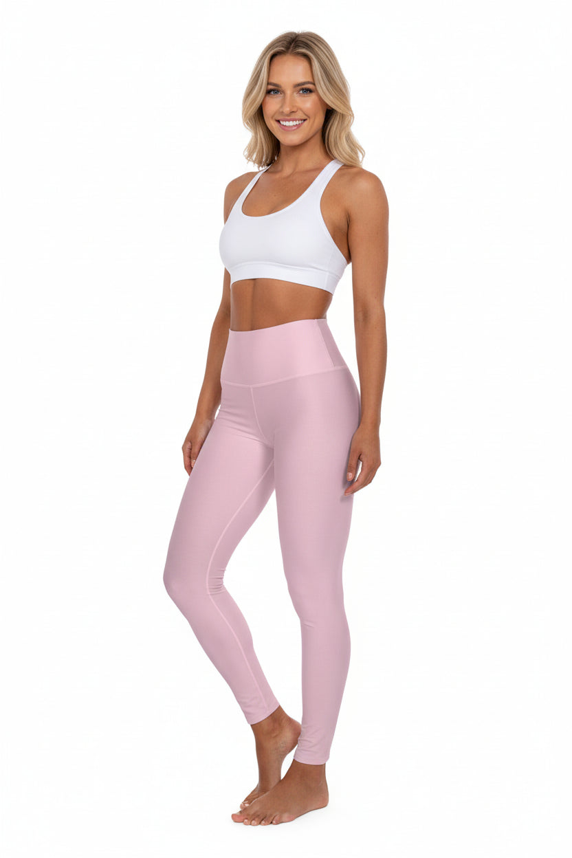 High-Waist Pastel Petal Pink Yoga Leggings Women's Seamless Poly-Span Stretchy Light Pink Activewear