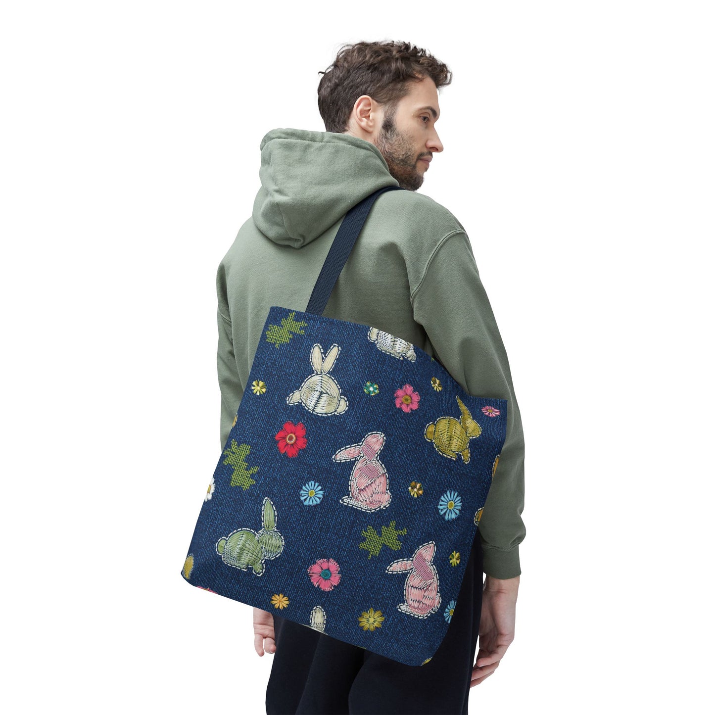 Easter Graphic Design Denim Fabric Imitation Print Unisex Canvas Bag Poly Spun 3 Sizes Tote Bag 204-7