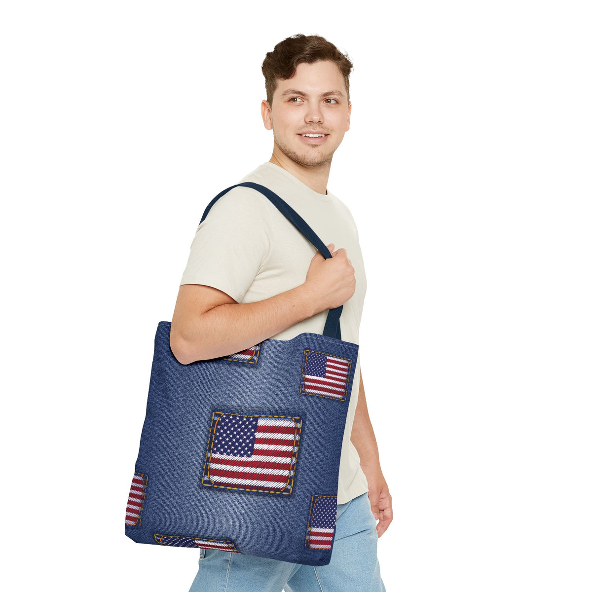 4th of July Graphic Denim Fabric Imitation Print Unisex Canvas Bag Poly Spun 3 Sizes Tote Bag 200-14