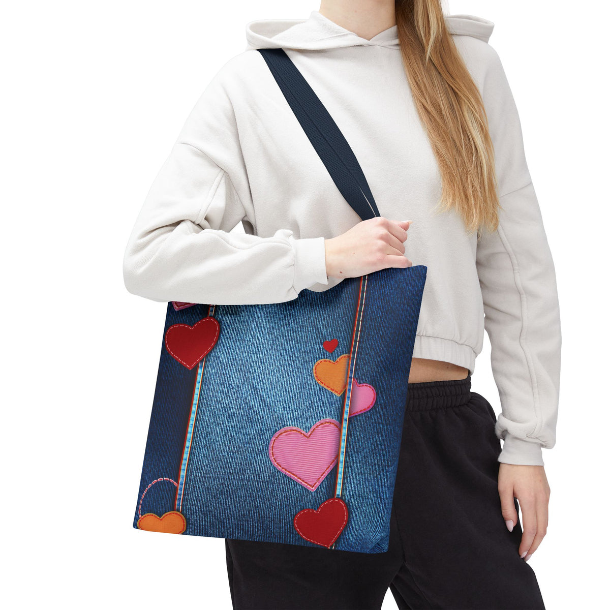 Love Day Graphic Design Denim Fabric Imitation Print Unisex Canvas Bag POLY 3 Sizes Tote Bag 201-22