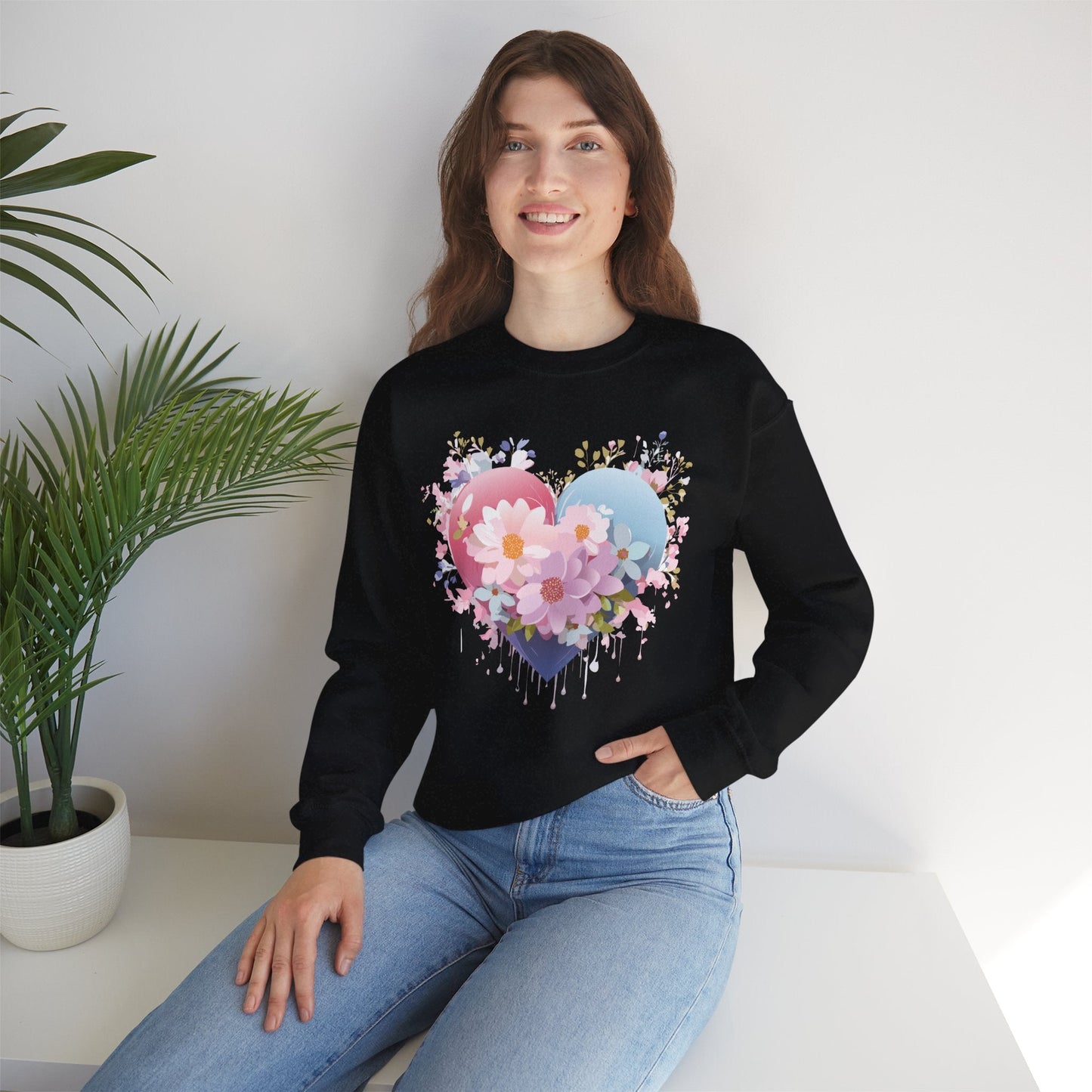 Floral Heart Unisex Crewneck Sweatshirt Gildan 18000 Heavy Blend 50 Cotton 50 Polyester