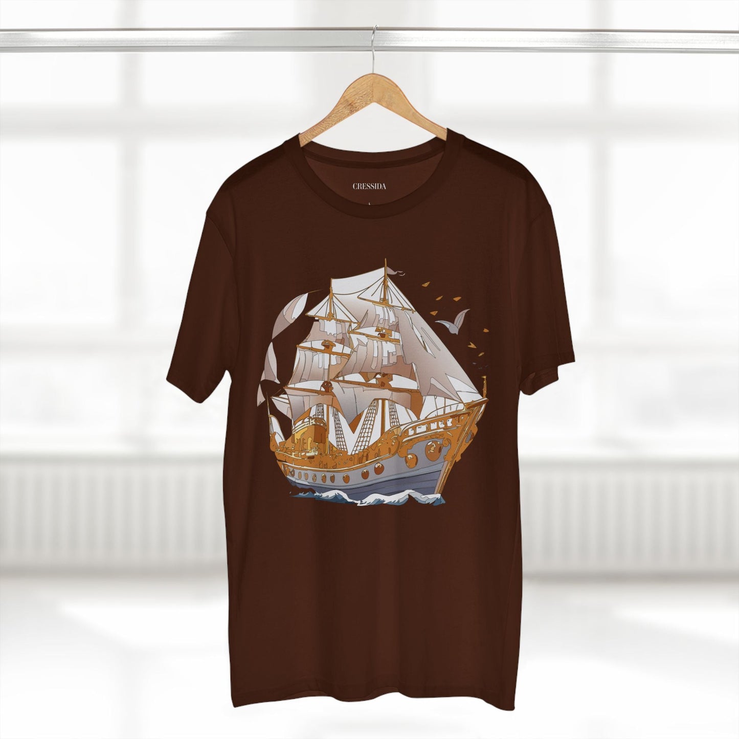Ship Graphic Unisex 100 Cotton T-Shirt with Gold Frigate Art Design 1
