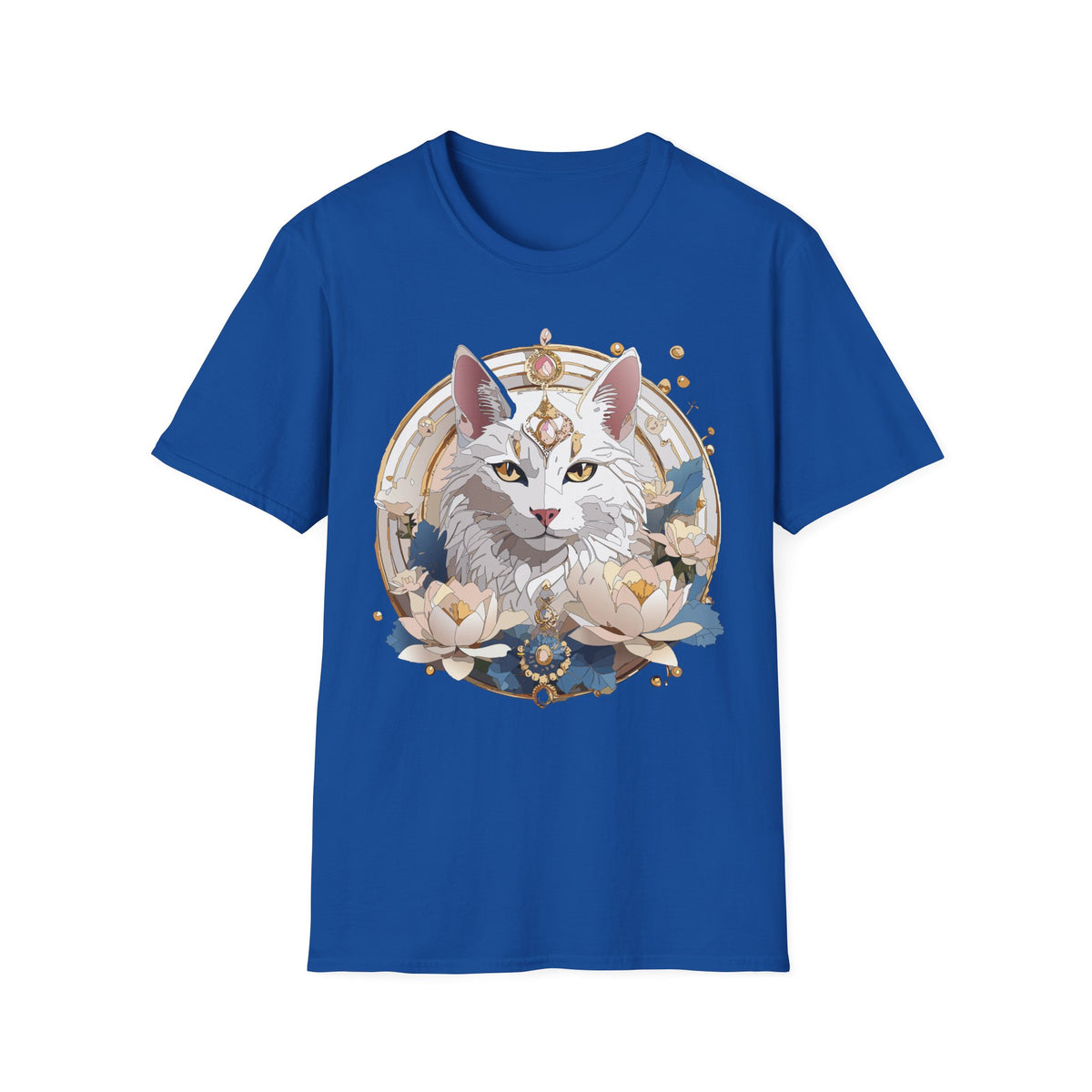 Mystic Moon Cat T-Shirt | Crescent, Floral, Magical Cat Portrait
