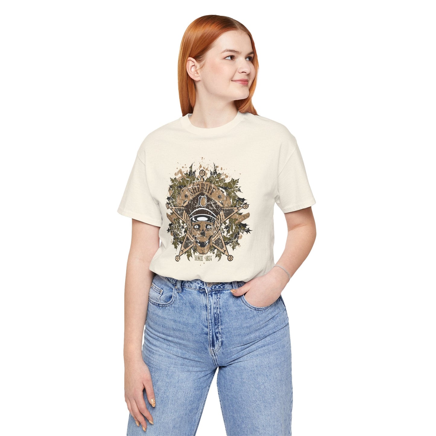 Skull Floral Emblem Graphic Unisex Cotton Tee Art-45