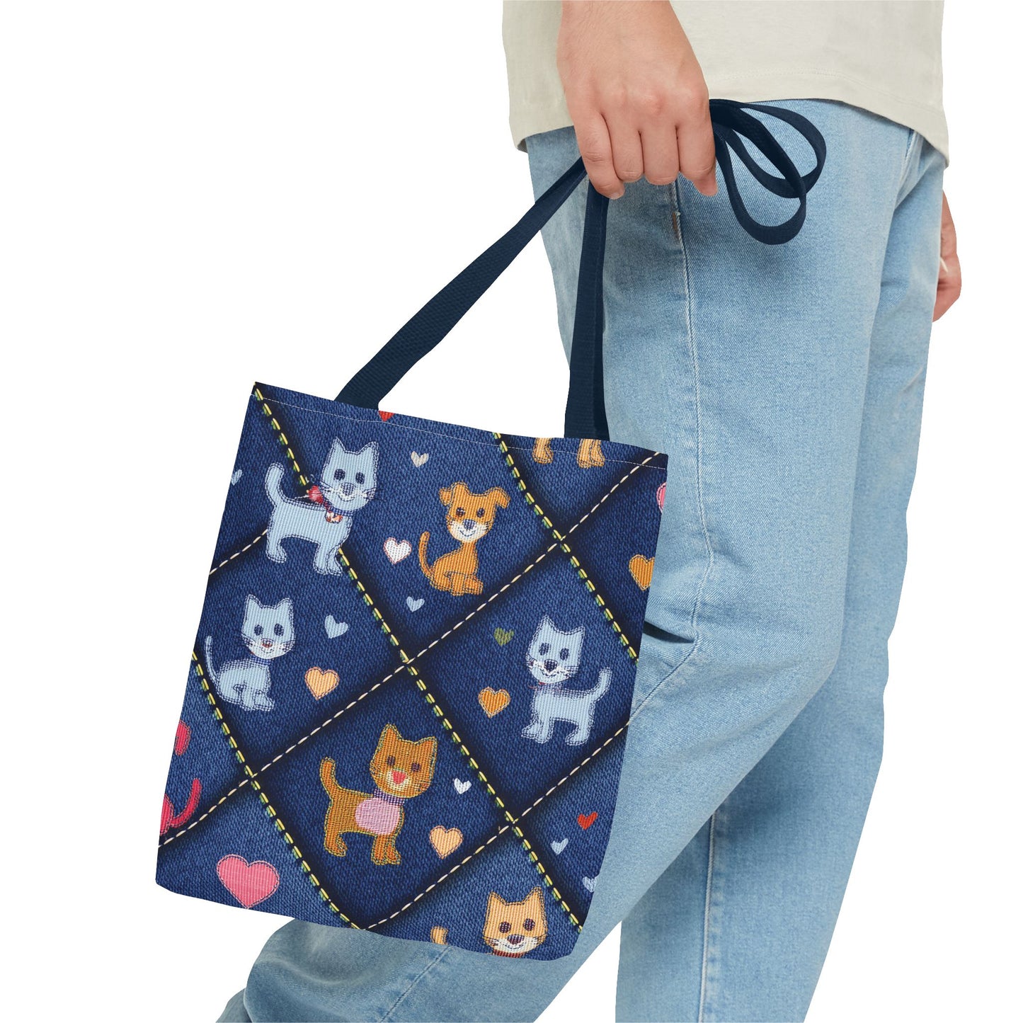 Love Day Graphic Design Denim Fabric Imitation Print Unisex Canvas Bag POLY 3 Sizes Tote Bag 201-2