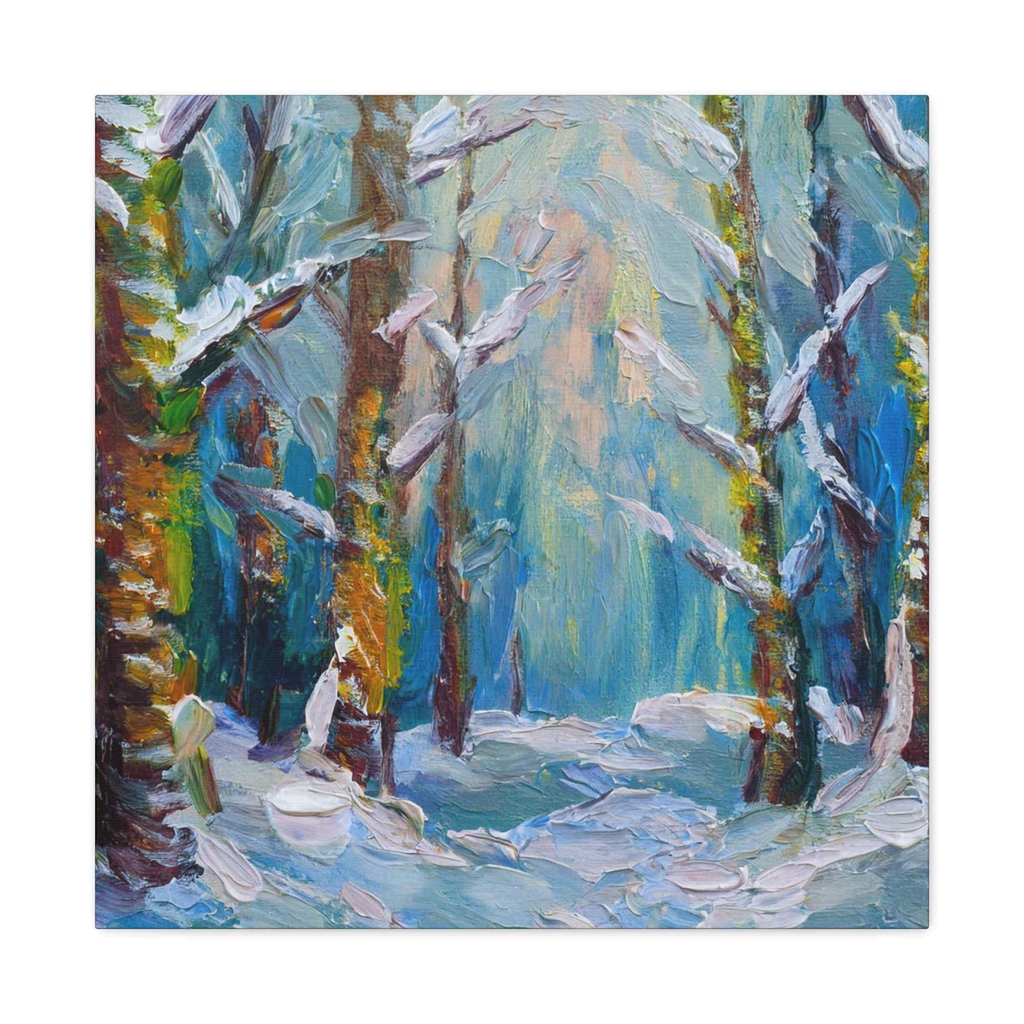 Snow Forest Print Canvas, Oil Paint Print 20x20, 24x24, 30x30, 32x32, 36x36 Art Design Print Pine-Wood Inner Frame MC-76