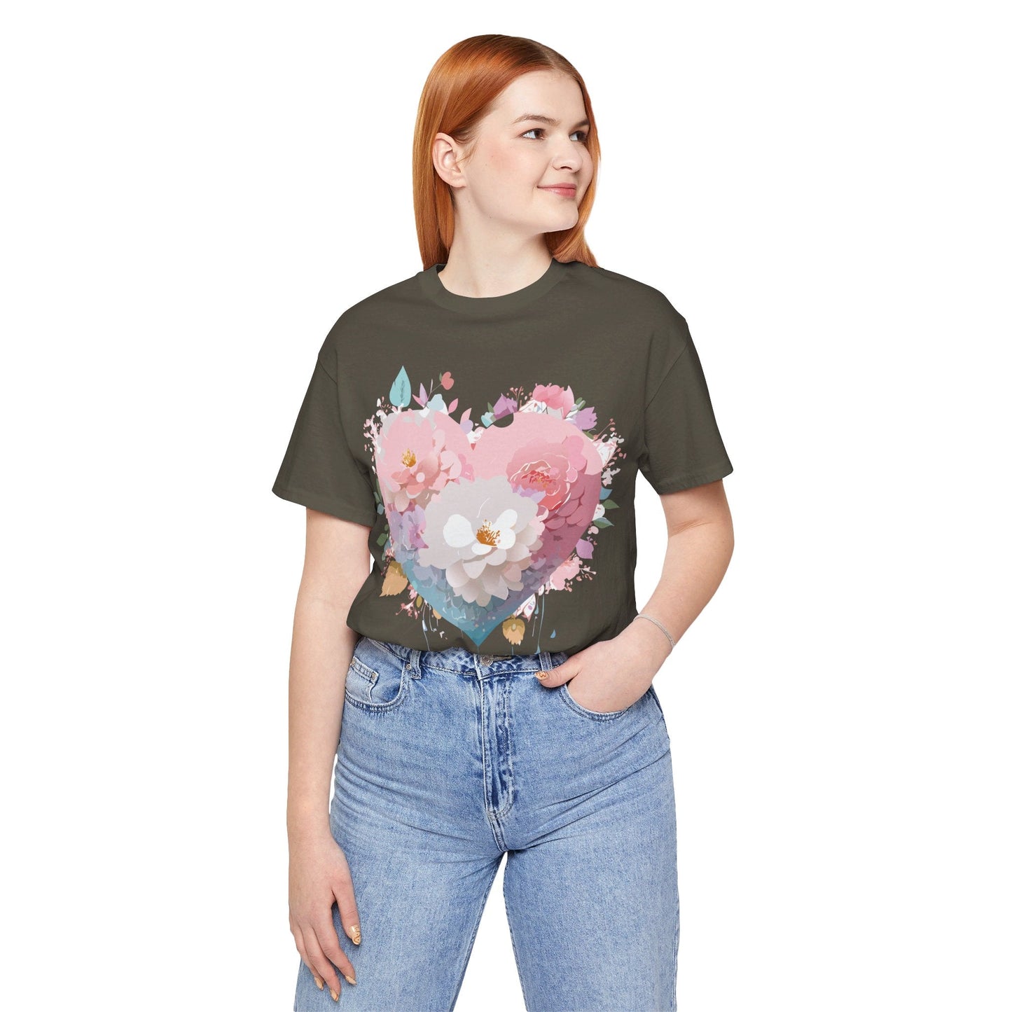 Valentine Day Graphic Unisex 100 Cotton Vintage Artwork with Love and Flower Design Tee 34