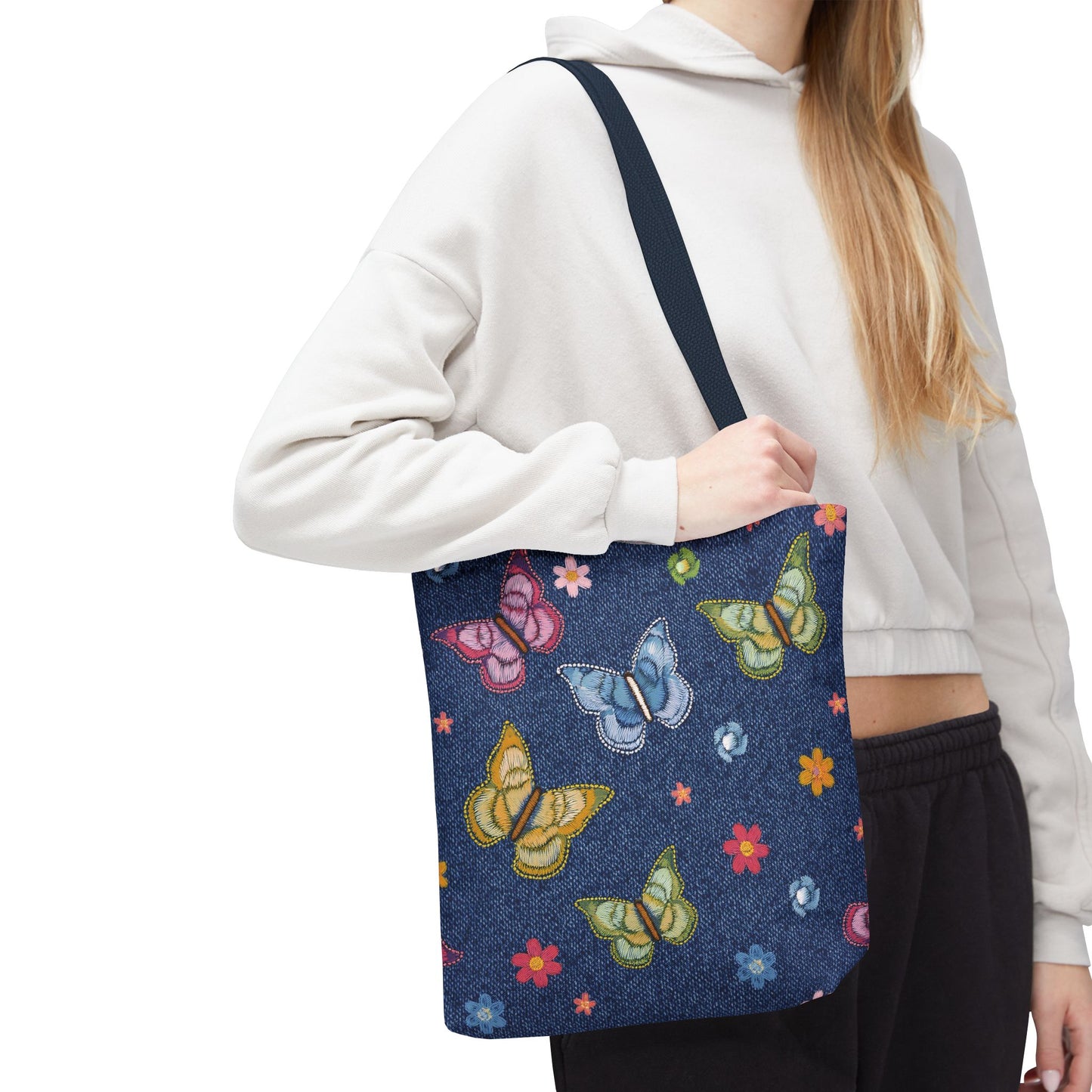 Denim Fabric Imitation Print Unisex Canvas Bag Poly Spun 3 Sizes Tote Bag 166
