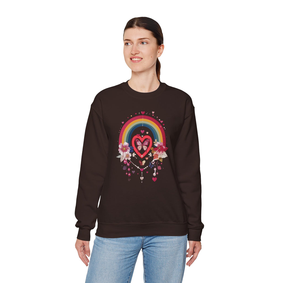 Rainbow Heart Sweatshirt, Floral Heart Sweatshirt, Floral Love Sweatshirt, Valentine's Day Sweatshirt, Rainbow Heart Floral Sweatshirt 113