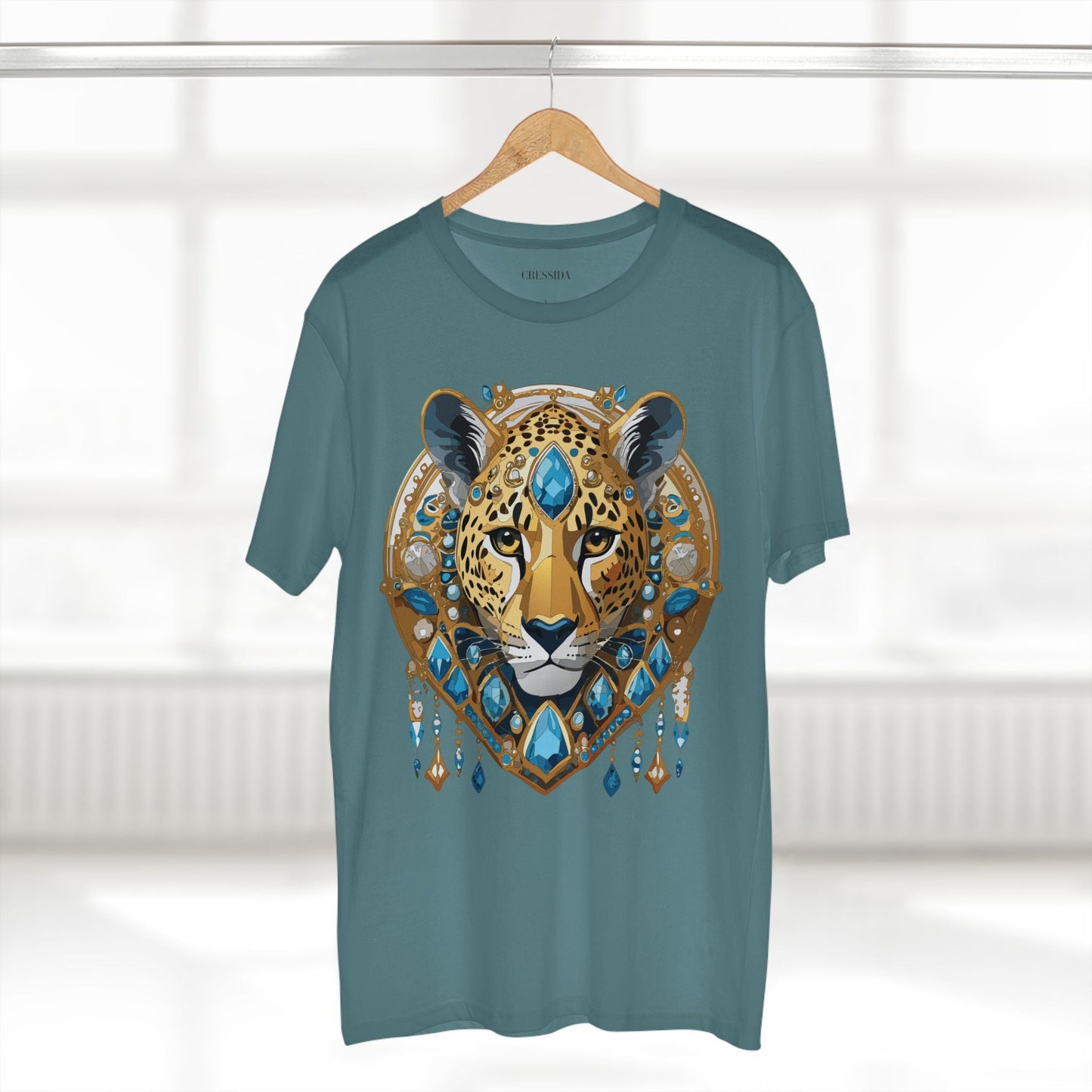 Cheetah Graphic Unisex 100 Cotton Tee With Unique Animal Golden Medallion Art Design 45