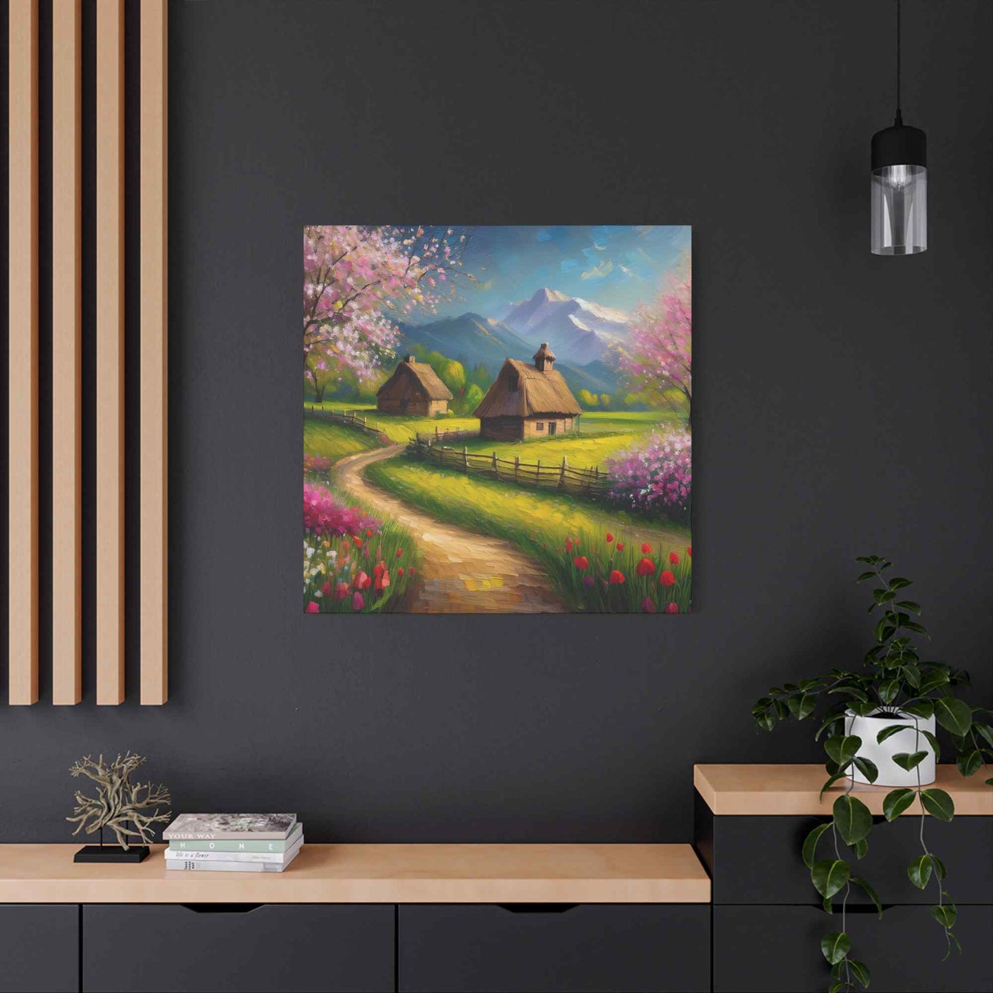 Countryside Spring Print Canvas, Oil Paint Print 20x20, 24x24, 30x30, 32x32, 36x36 Art Design Pine-Wood Inner Frame MC-108