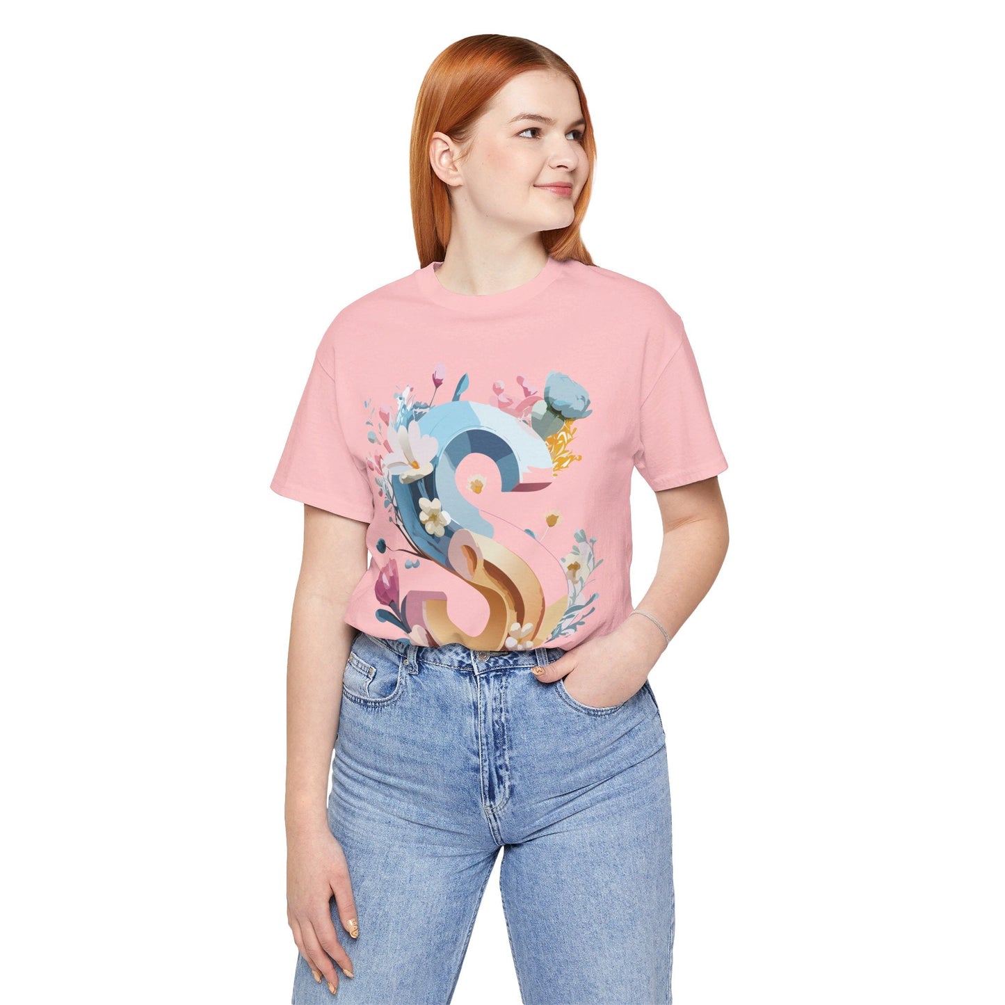 Letter S Shirt Graphic Tee Unisex Short Sleeve Vintage Inspired Adelpha Art Design