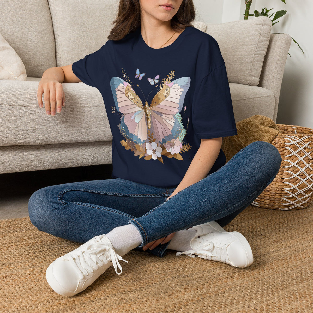 Butterfly Floral T-Shirt — Pastel Garden Wings Graphic Design Unisex 100 Cotton Gildan T-Shirt