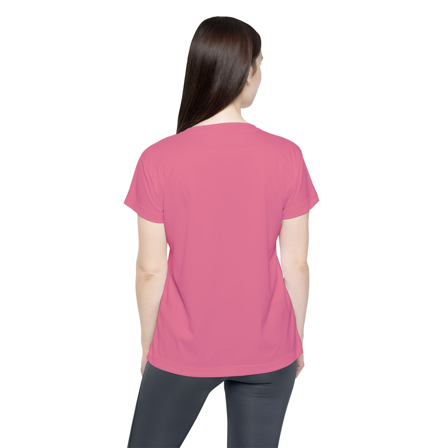 Petal Rouge Pink Women's Sports Jersey Short Sleeves 100% Poly Solid Rose Pink Color Print Athletic Tee