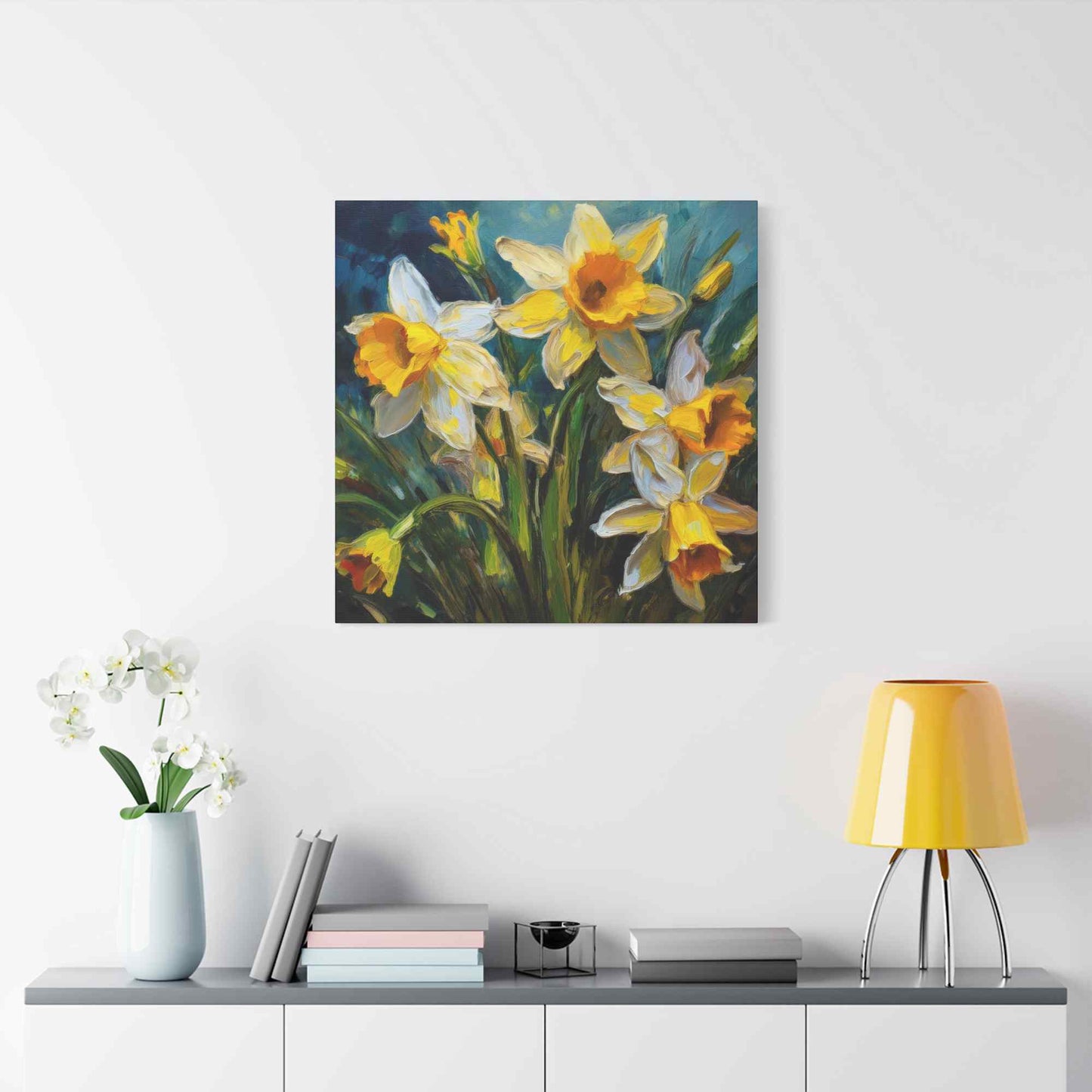 Narcissus Print Canvas, Floral Oil Paint Print 20x20, 24x24, 30x30, 32x32, 36x36 Art Design Pine-Wood Inner Frame MC-176