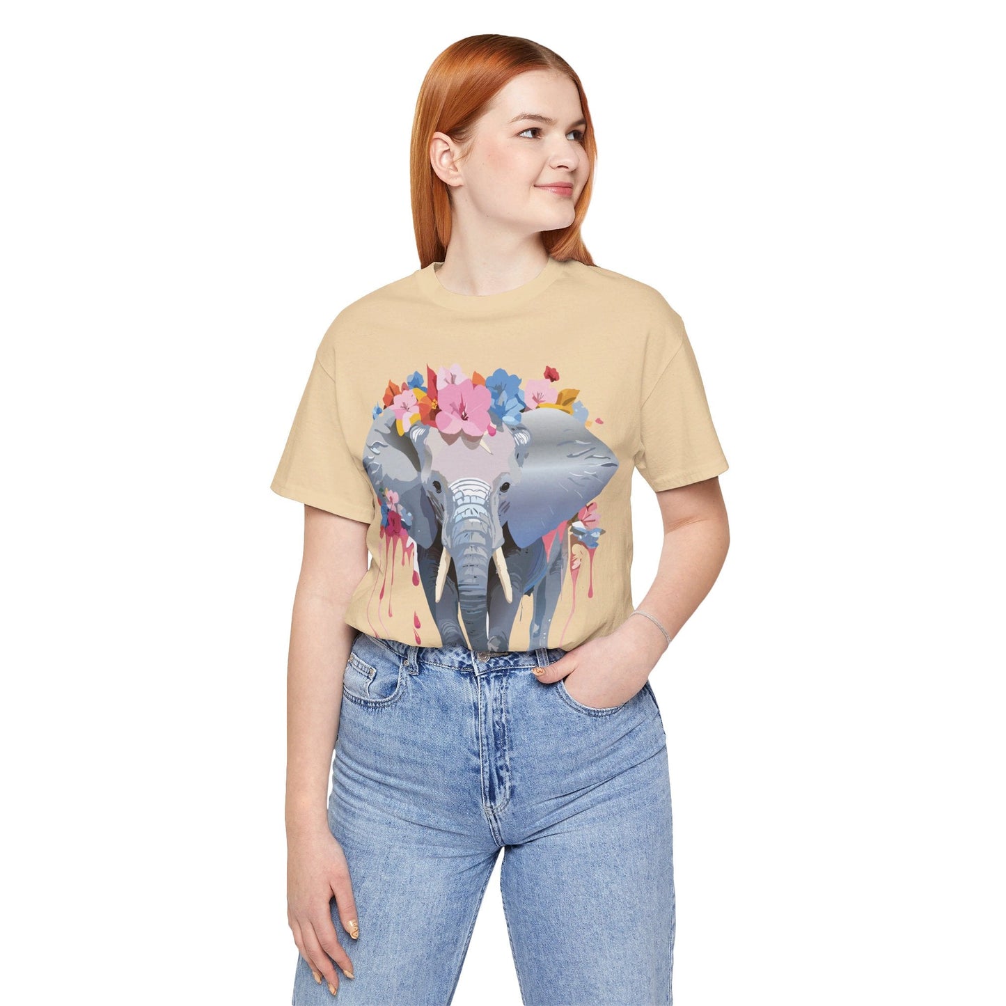 Elephant Graphic Tee Unisex Short Sleeve Jersey With Vintage Inspired Adelpha Artwork