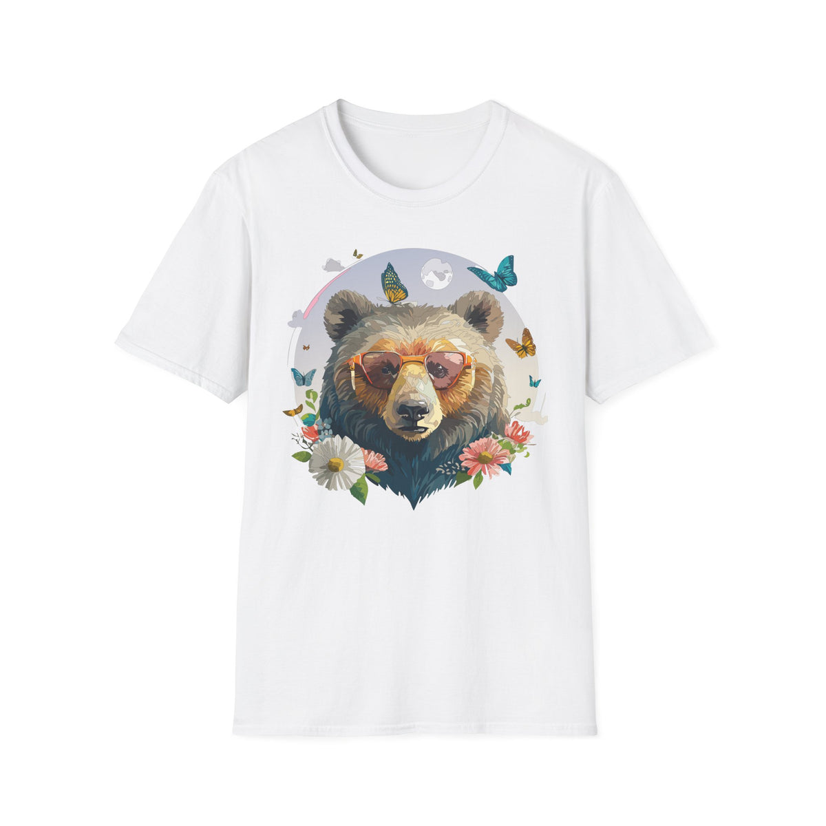 Bear with Sunglasses T-Shirt | Butterfly Floral Graphic
