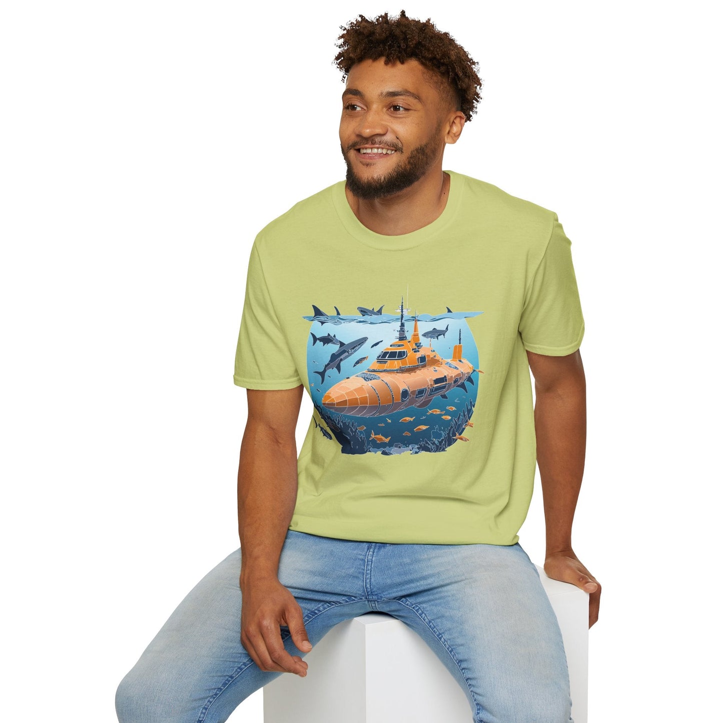 Ocean Graphic Tee Shirt Unisex Softstyle 64000 Gildan Lightweight Breathable Ocean Design U Boat