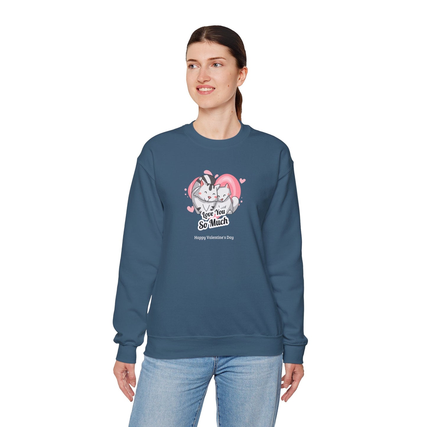 Cat Heart Sweatshirt Valentines Day Unisex 50 50 Cotton Poly Crewneck Gildan 18000