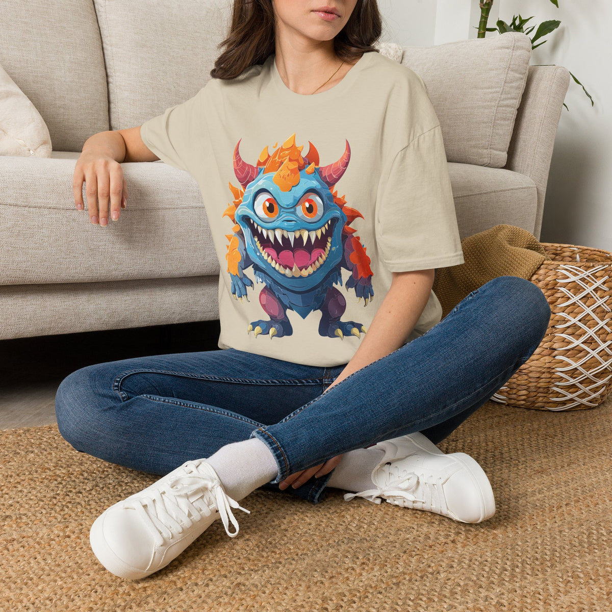 Cute Colorful Monster T-Shirt — Fun Cartoon Demon Cartoon Graphic Tee Unisex 100 Cotton Gildan T-Shirt