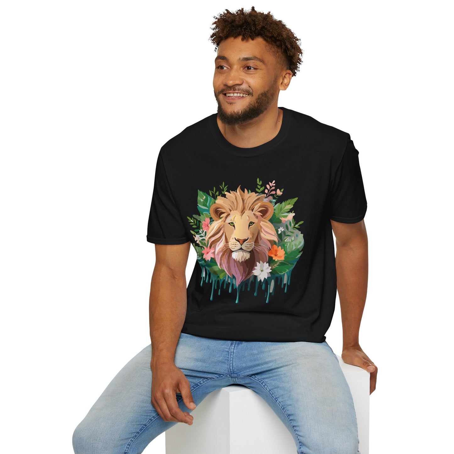 Lion Shirt Unisex Floral Lion Tee Animal Print Short Sleeve Tee