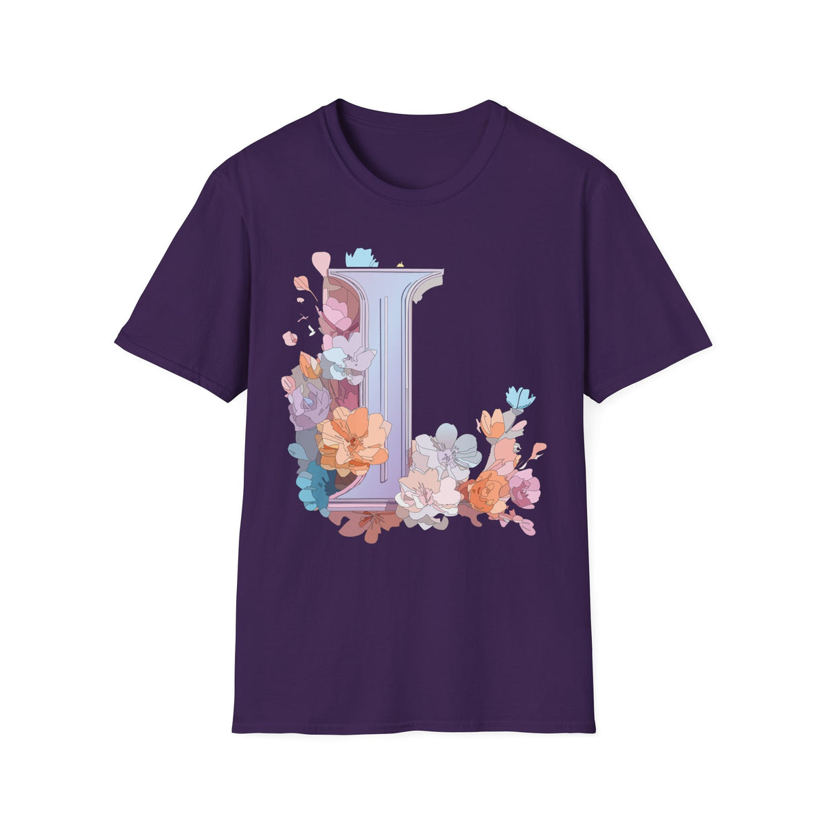Floral Letter L Monogram T-Shirt | Pastel Botanical Initial Tee